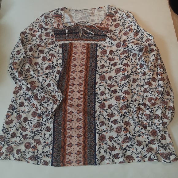 Cotton/ Modal Vintage America Peasant pullover long sleeve top elastic cuffs. - Picture 2 of 10